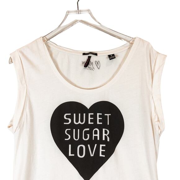 Maison Scotch Womens Graphic T-Shirt XL White Scoop Neck Cap Sleeve Lightweight - Picture 4 of 10